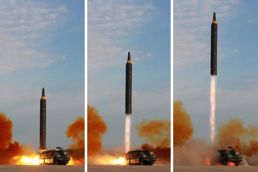 North Korean leader Kim Jong Un (not pictured) guides the launch of a Hwasong-12 missile in this undated combination photo released by North Korea's Korean Central News Agency (KCNA) on September 16, 2017. KCNA via Reuters