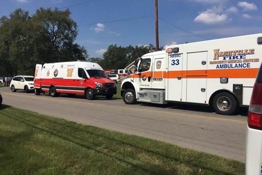 The scene where people were injured when gunfire erupted at the Burnette Chapel Church of Christ, in Nashville, Tennessee. (Reuters)