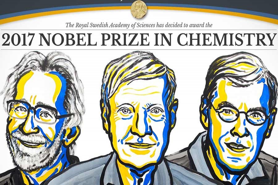 The winners of the Nobel chemistry prize: Jacques Dubochet, Joachim Frank and Richard Henderson. Photograph: NobelPrize.org