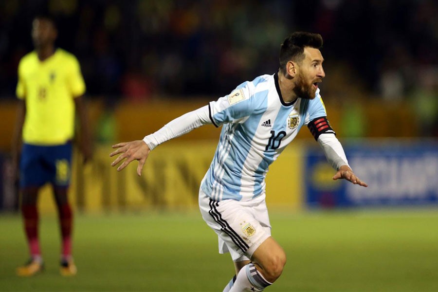 2018 World Cup Qualifiers - Ecuador v Argentina - Olimpico Atahualpa stadium, Quito, Ecuador - October 10, 2017.Argentina's Lionel Messi celebrates after he scored his team's third goal. (REUTERS photo)