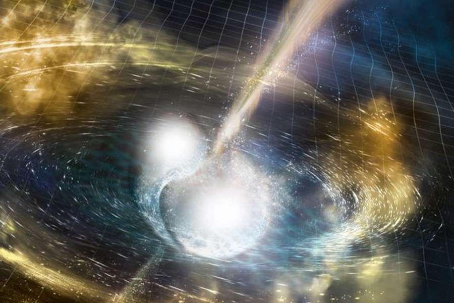 Merging neutron stars rippling across space-time. Photo credit: BBC