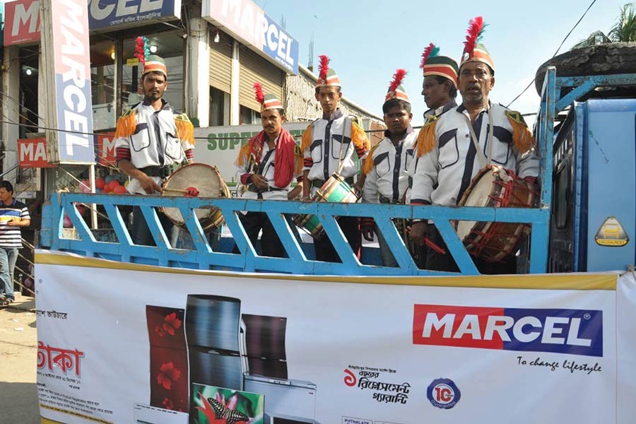 Marcel conducts advertisement of the Digital Registration Campaign at Hajiganj in Chandpur district.