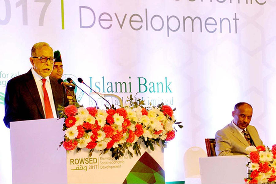 President Abdul Hamid addresses the inaugural ceremony of an international workshop on 'Revival of Waqf for Socio-economic Development' on Saturday. -Focus Bangla Photo