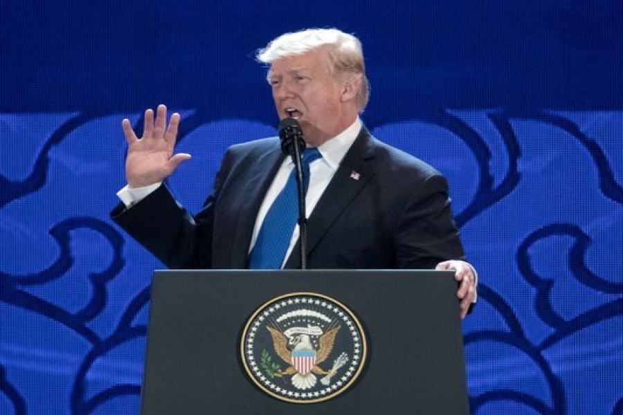 President Trump is pictured speaking at the Asia-Pacific Economic Cooperation (APEC) Summit in Danang, Vietnam. Photo: AP