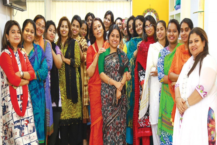 Afroza Parveen, co-founder and managing director of Ujjwala- a social impact company- along with the trainees