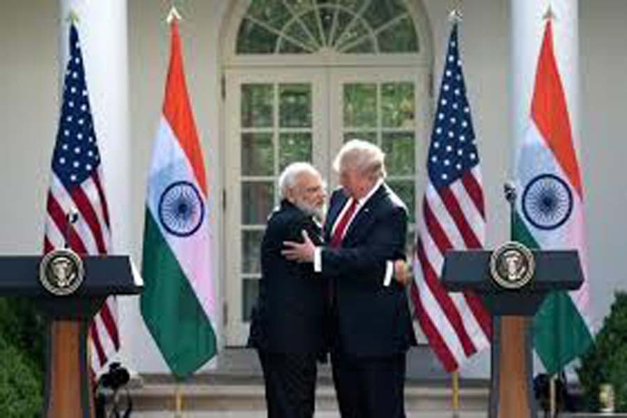 Prime Minister Narendra Modi and US President Donald Trump embrace each other after the joint press statement, at White House on June 27, 2017.