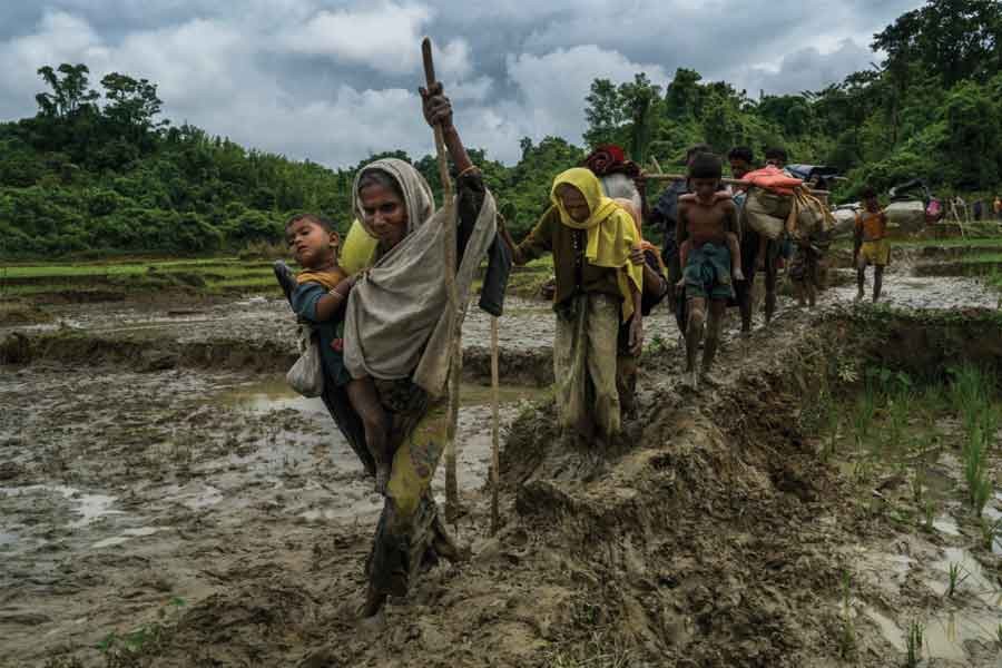 Rohingya refugees from Myanmar who had crossed the border into Bangladesh, after days of walking to escape violence in their villages.