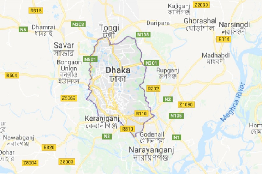 Google map showing Dhaka district.