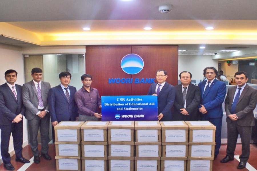 Woori Bank recently distributed education materials to the students of Disabled Child Foundation as part of its CSR programme. Woori Bank, Bangladesh, Country Manager Jeong Ho Choi handed over the items to the representative of the foundation in Dhaka.