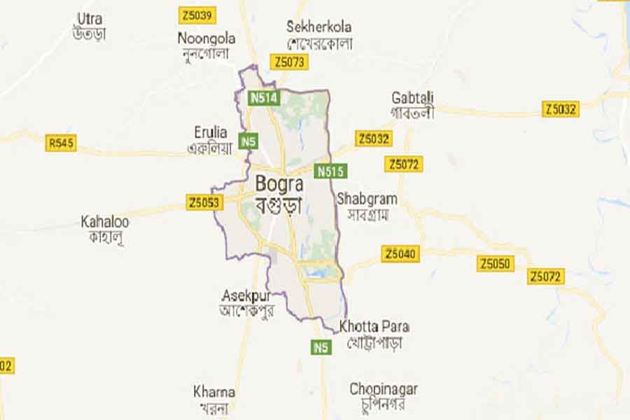 Google map showing Bogra district