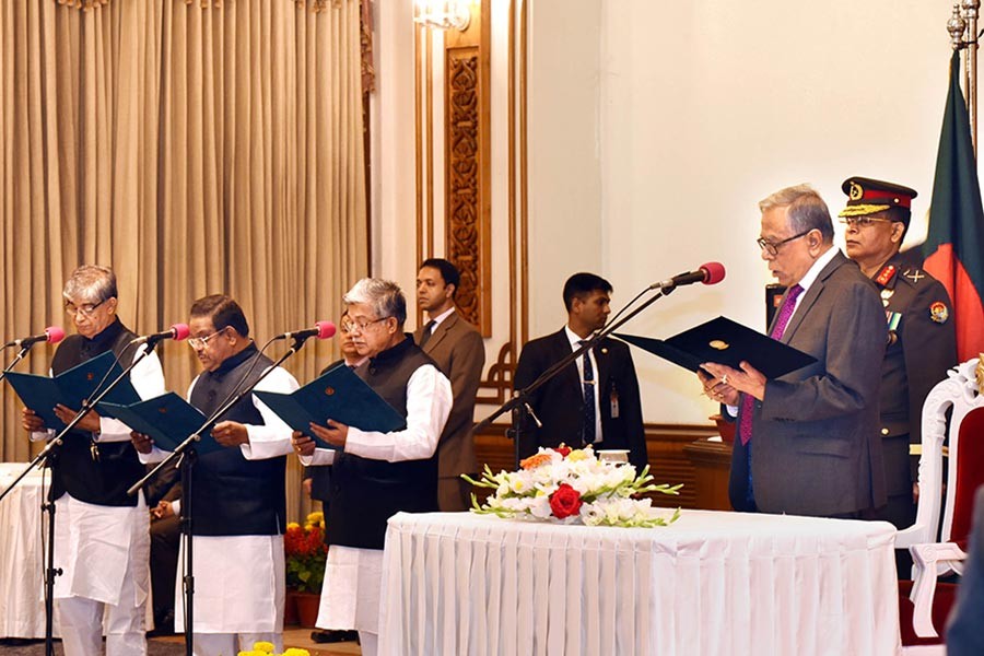 President Md Abdul Hamid is administering the oath of three new ministers on Tuesday at Bangabhaban. -Focus Bangla Photo