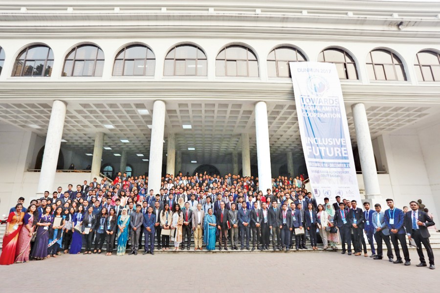 DUMUNA Secretariat organisers, guests and delegates at the premises of Nawab Ali Chowdhury Senate Building.