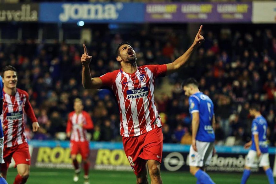 Costa scores, then sent-off on Atleti return