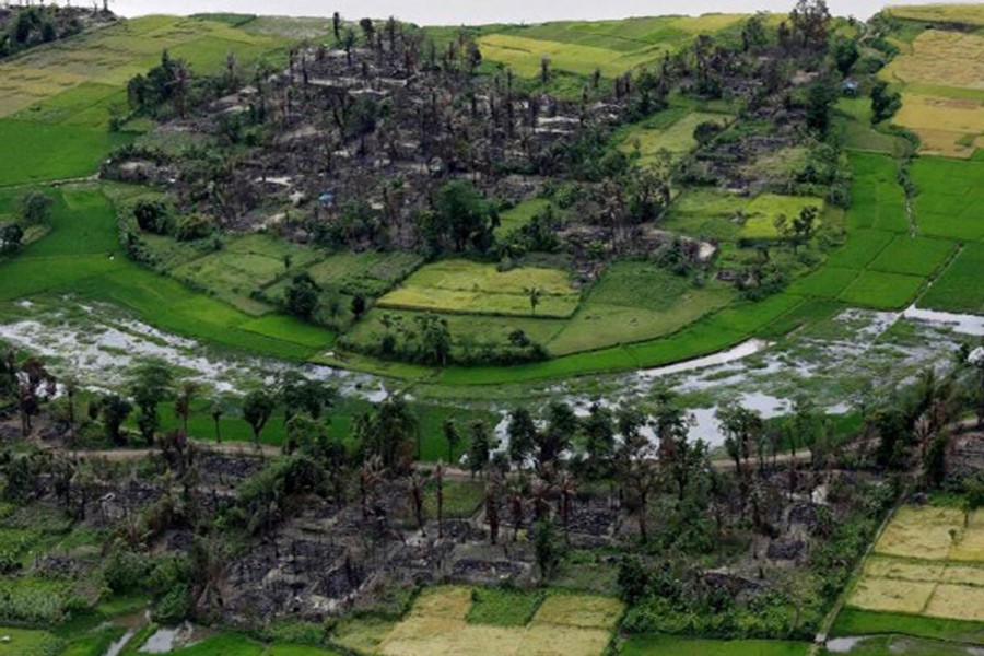 Aerial view of a burned Rohingya village near Maungdaw, north of Rakhine State, Myanmar, September 27, 2017. Photo: Reuters