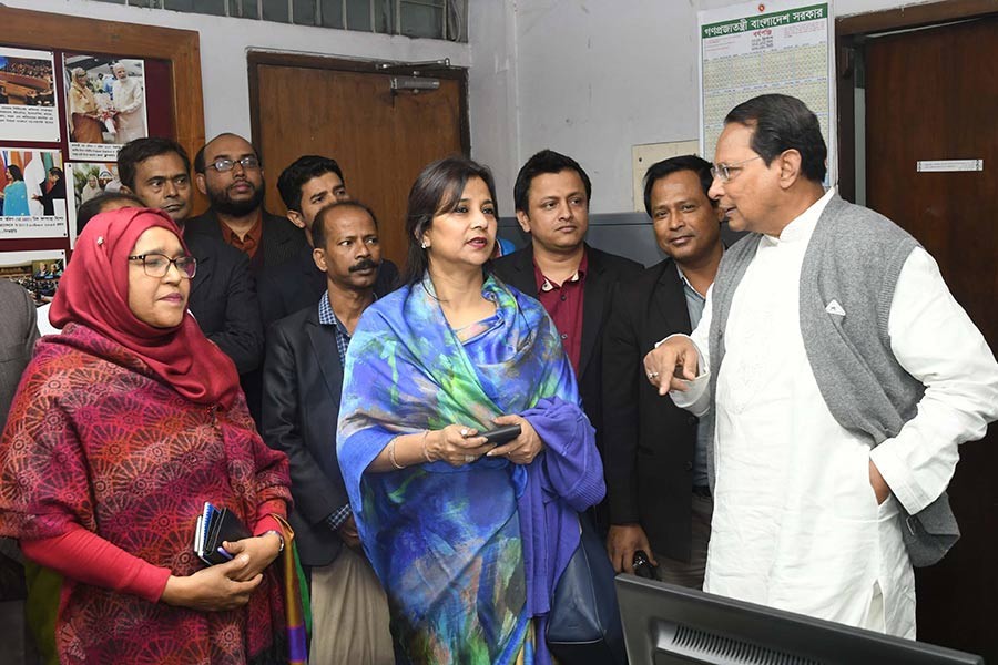 State Minister for Information Tarana Halim discusses with Information Minister Hasanul Huq Inu at the ministry on Sunday. -Focus Bangla Photo