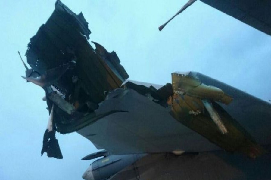 Photos believed to show damage to aircraft following a previous attack on New Year's Eve. - BBC