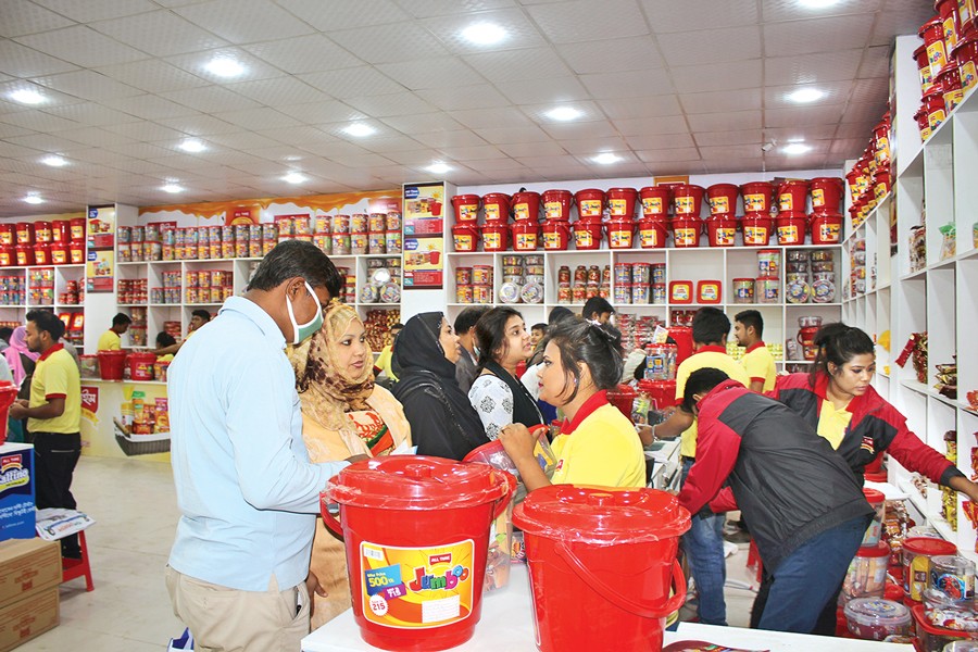 Visitors throng the pavilion of the bakery brand All Time at the ongoing month-long Dhaka International Trade Fair.