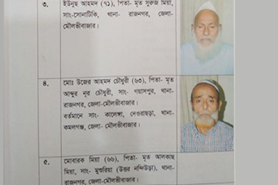 This photo of a court document shows death row war crimes convicts Yunus Ahmed (top) and Ujer Ahmed Chowdhury.