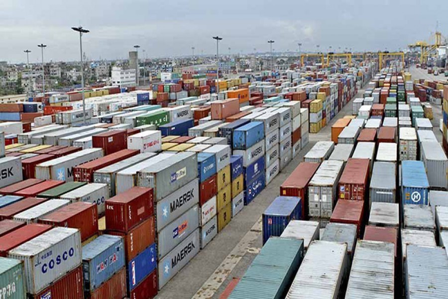 Containers are seen piled up at Chittagong seaport. Collected photo