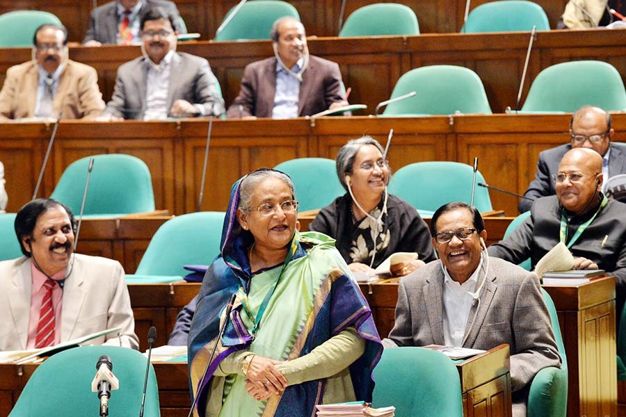 Prime Minister Sheikh Hasina responds to a question in the Parliament during her question-answer session on Wednesday. -Focus Bangla Photo