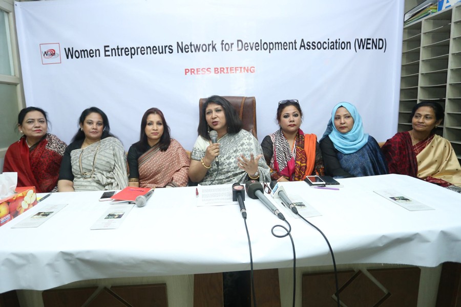 Launching ceremony of Women Entrepreneurs Network for Development Association (WEND) in progress in the city Thursday.	— FE Photo