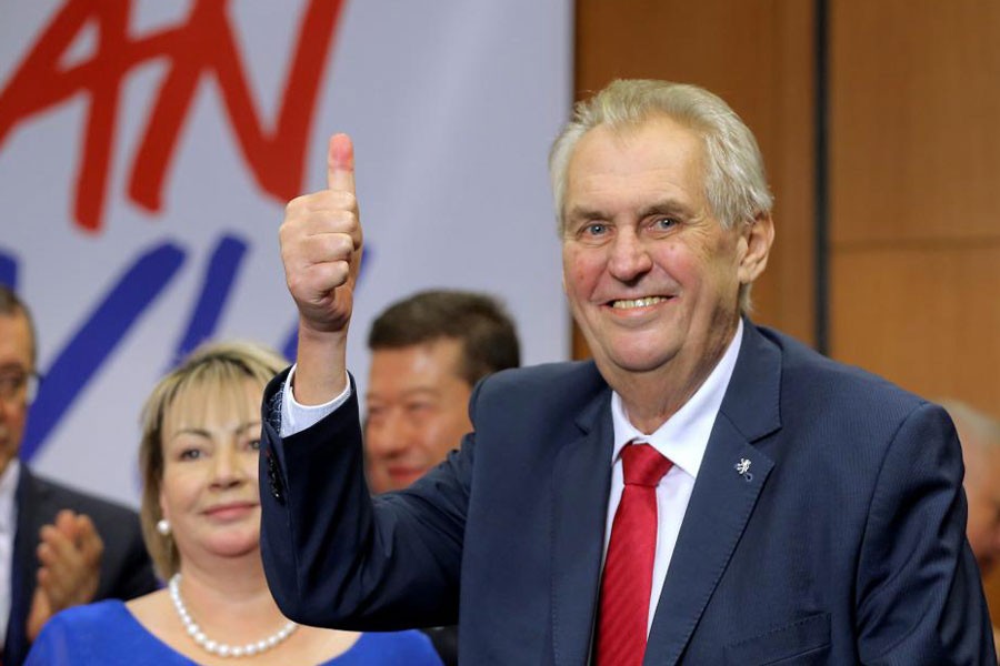 Czech President Milos Zeman reacts as he defeated pro-EU academic Jiri Drahos in the presidential election in Prague, Czech Republic, January 27, 2018. (Reuters)