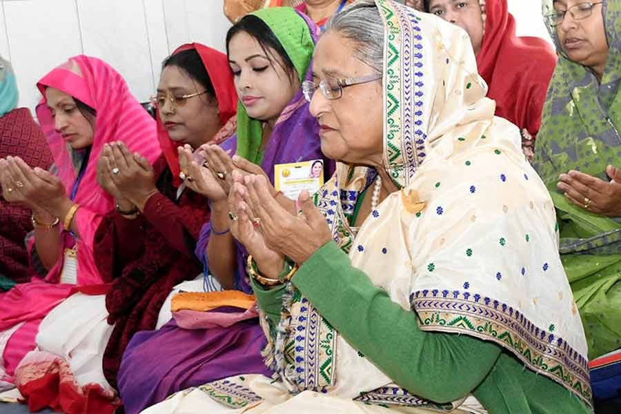 PM Sheikh Hasina offered prayers at the three 'dargah' (shrine) of three eminent Muslim saints in Sylhet on Tuesday.