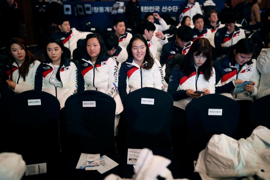 Representational image: South Korean women ice-hockey team members attend an inaugural ceremony ahead of 2018 Pyeongchang Winter Olympics, in Seoul, South Korea, January 24, 2018. Reuters