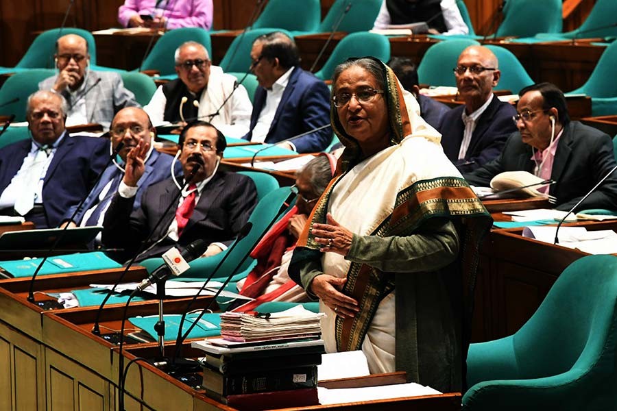 Prime Minister Sheikh Hasina responding to a question from lawmakers at the parliament during her scheduled question-answer session on Wednesday. -Focus Bangla Photo