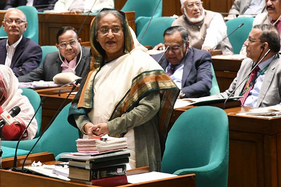 Prime Minister Sheikh Hasina responding to a question from lawmakers at the parliament during her scheduled question-answer session on Wednesday. -Focus Bangla Photo