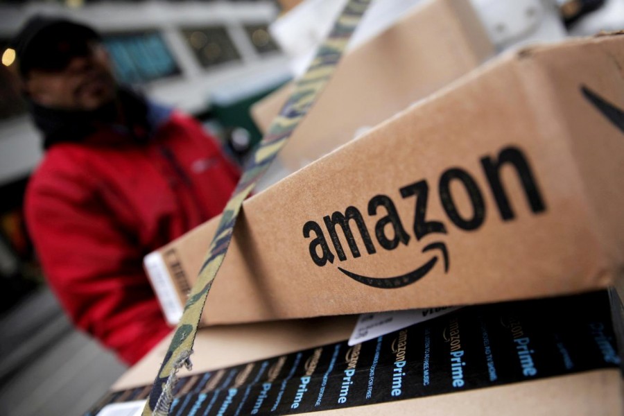 Amazon boxes are seen stacked for delivery in Manhattan, New York, US, January 29, 2016. Reuters