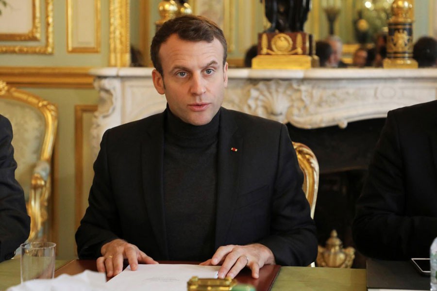 French President Emmanuel Macron speaks during a Trianon Council meeting (Reuters Photo)