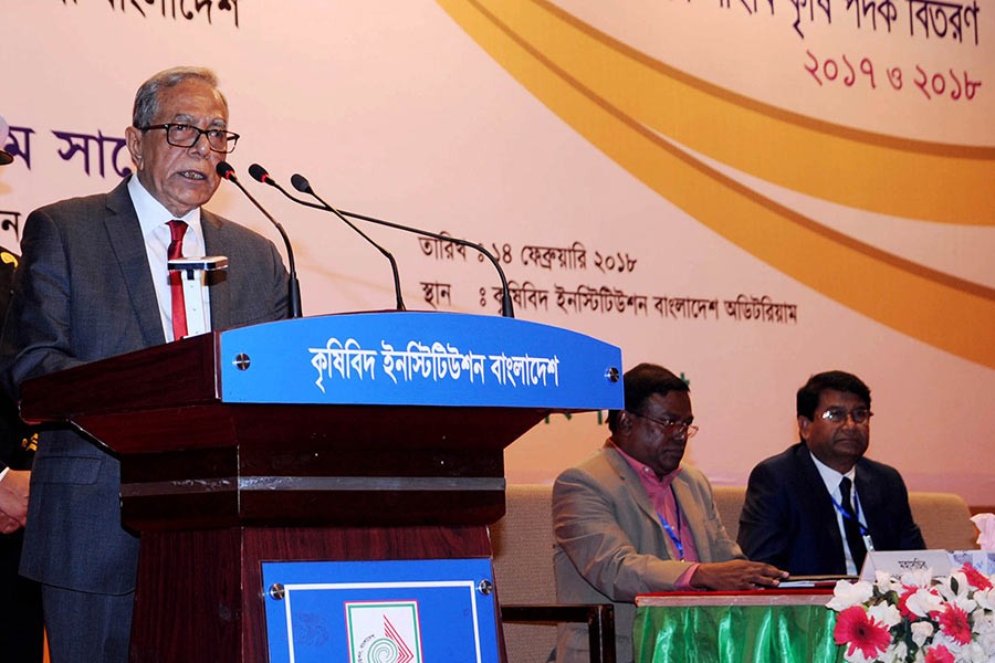 President Abdul Hamid addresses programme marking the Krishibid Day 2018 organised at Krishibid Institution Bangladesh (KIB) auditorium in Dhaka on Wednesday. -Focus Bangla Photo