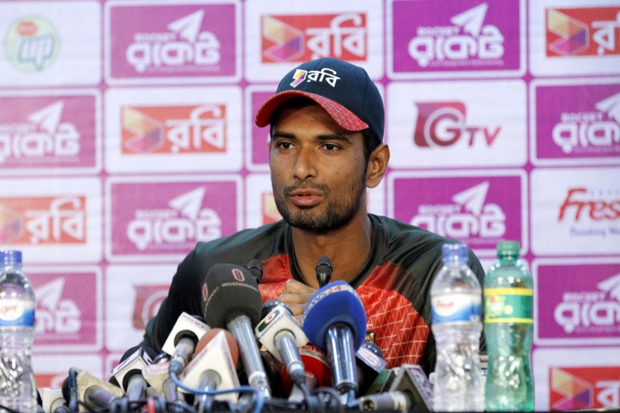 Bangladesh captain Mahmudullah speaking at a press conference at the conference room at the Sher-e-Bangla National Cricket Stadium at Mirpur in the city on Wednesday.	— Focus Bangla