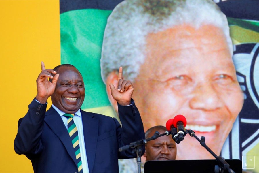 Cyril Ramaphosa addresses a rally in Cape Town on February 11, 2018 commemorating the 28th anniversary of Nelson Mandela's release from prison and his centenary. -Reuters Photo