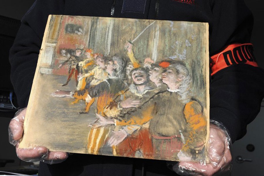 This photo taken Thursday Feb. 22, 2018 and provided by French Customs shows a stolen painting by French painter Edgar Degas. - Photo: French Customs via AP