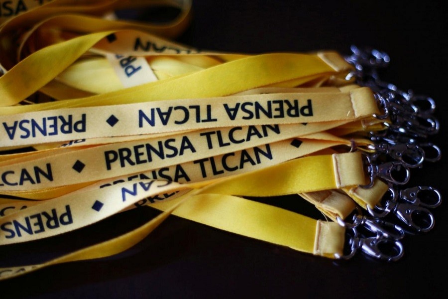 NAFTA lanyards for press cards are pictured during the seventh round of NAFTA talks involving the United States, Mexico and Canada in Mexico City, Mexico February 25, 2018. Reuters