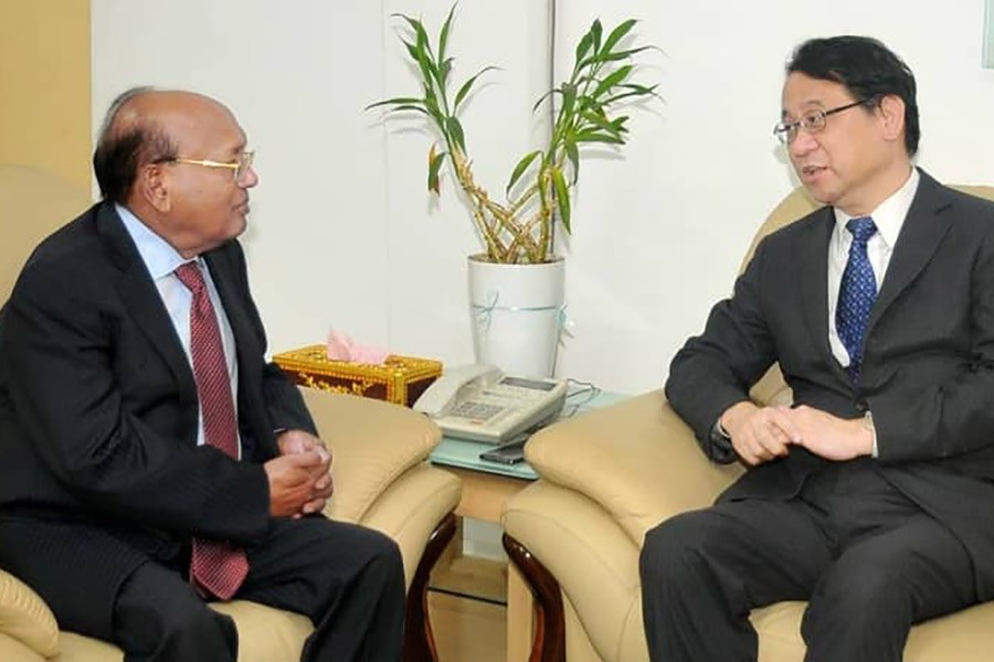 Commerce Minister Tofail Ahmed holds a meeting with Japanese Ambassador to Bangladesh Hiroyasu Izumi at secretariat on Wednesday. - UNB Photo