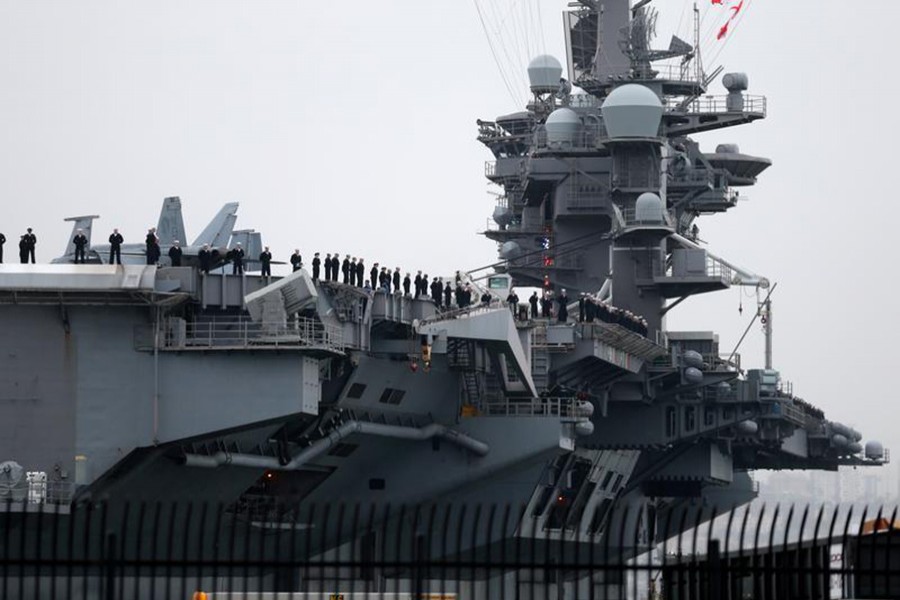 Sailors man the rails as the USS Carl Vinson aircraft carrier departs on deployment from Naval Station North Island in Coronado, California, US on January 5, 2017. - Reuters file photo used for representation.