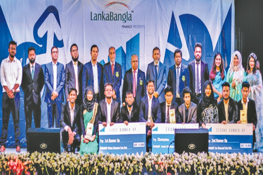 The winners and the members of Bangladesh University of Professionals Business and Communication Club (BUP BCC) with the dignitaries