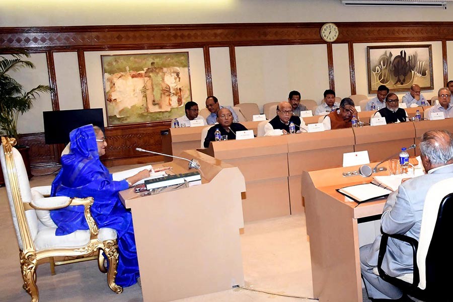 Prime Minister Sheikh Hasina presides over the cabinet meeting at her office on Monday. -Focus Bangla Photo