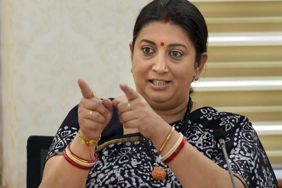 PTI file photo shows Smriti Irani, the information and broadcasting minister of India