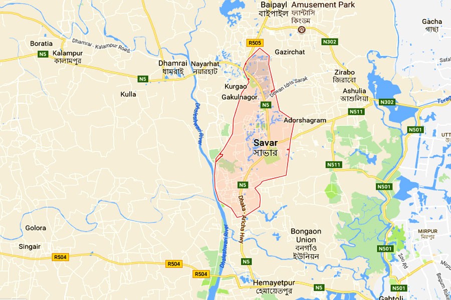 Google map showing Savar Upazila