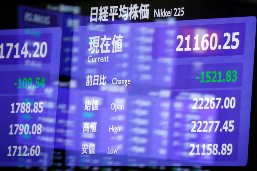 An electronic board showing the Nikkei share average in a glass window at the Tokyo Stock Exchange in Japan on February 6, 2018. Reuters/Files