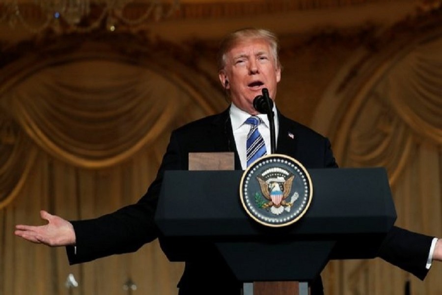 US President Donald Trump speaks during a joint news conference with Japan's Prime Minister Shinzo Abe at Trump's Mar-a-Lago estate in Palm Beach, Florida, US, April 18, 2018. Reuters