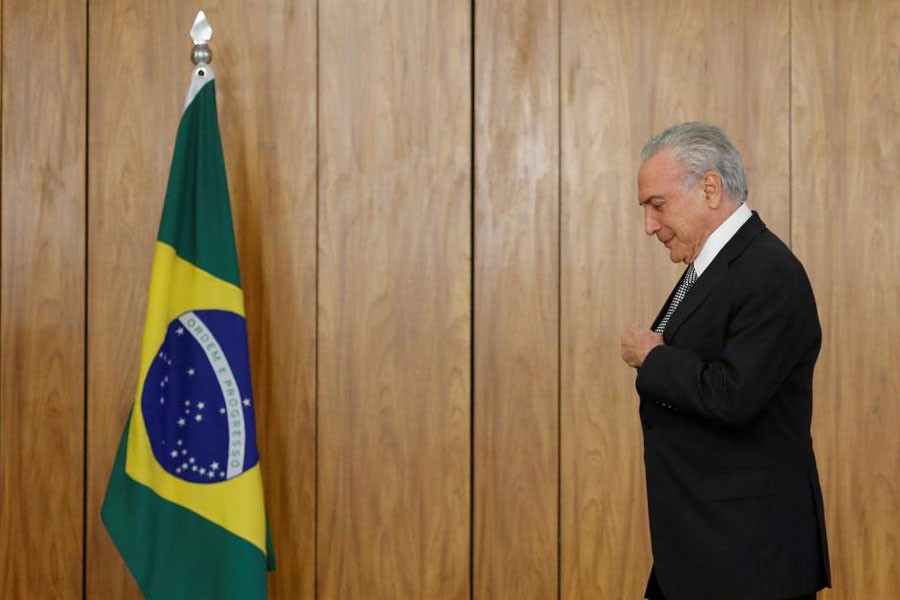 Brazil’s President Michel Temer attends a credentials presentation ceremony for several new top diplomats at Planalto Palace in Brasilia, Brazil Abril 25, 2018. Reuters file photo.