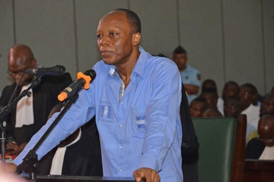 Ex-army chief and opposition presidential candidate Jean-Marie Michel Mokoko stands during his trial at a court in Brazzaville, Democratic Republic of the Congo May 11, 2018. Reuters.