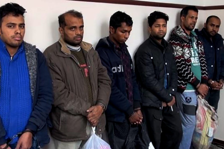 The photo was taken from a video footage published by Ministry of Defence of Armenia showing six Bangladeshis detained for entering in the country illegally.