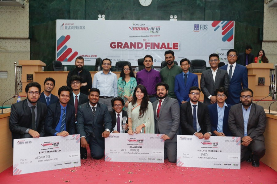 The members of the champion and runners-up team of BRANDrill 2018 along with the judges and faculty members at Nawab Ali Senate Building, University of Dhaka