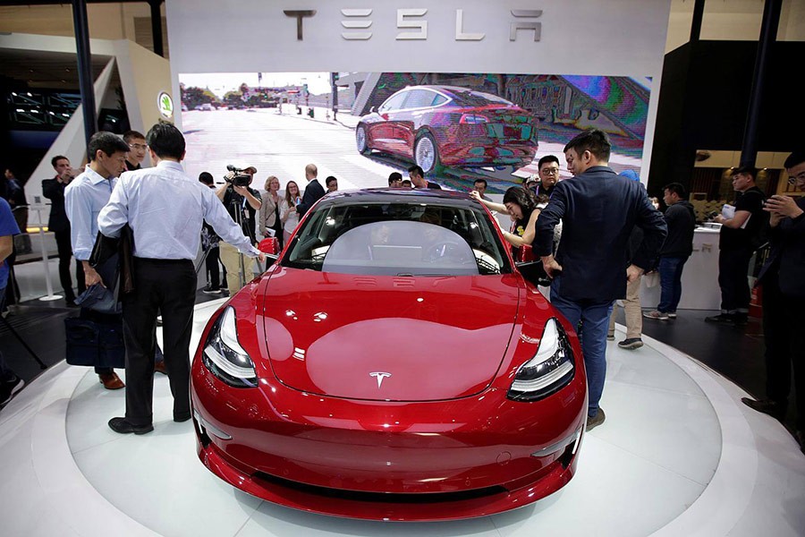 The Tesla Model 3 is displayed during a media preview of the Auto China 2018 motor show in Beijing, China on April 25 last - Reuters/File